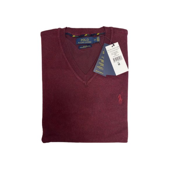 NWT Polo Ralph Lauren Men's V-Neck Wool Sweater Color Red Size M, L, XL - Picture 2 of 4